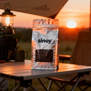 Sachet d'emballage de café en plastique personnalisé avec fermeture éclair et valve, pochette verticale pour marque de café, vente en gros sous marque privée - Product Image 1