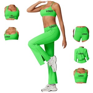 Reasonable Prices Lightweight Solid Women Yoga Set with <b>Low</b> MOQ Mid <b>Waist</b> Elastic Breathable <b>Leggings</b> and Bra Set - Product Image 1