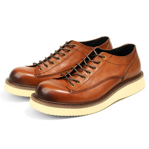 Retro Casual <b>Men's</b> <b>Work</b> <b>Shoes</b> Genuine Leather Thick Sole Low Heel Vintage Finish Brown Black - Product Image 5