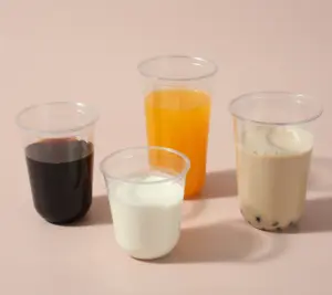 Compostable biyobozunur içecek U şekli fincan yuvarlak plastik bardaklar kapaklı Boba fincan