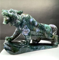 Statue de Tigre Sculptée en Agate Mousse, Artisanat en Cristal pour la Décoration Feng Shui et les Objets de Collection – Vente en Gros