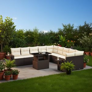 Conjunto de Sofá de Jardín de Mimbre Sintético Marrón con Reposabrazos Ajustables, Muebles de Exterior de Diseño Contemporáneo - Product Image 2