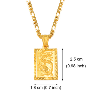 Drachen-Anhänger-Halskette für Damen und Herren, Trendiger Kupferanhänger mit Chinesischem 'FU'-Zeichen für Glück, Reichtum, Segen und Langlebigkeit bei Hochzeiten # 006809 - Product Image 3