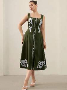 Robe en coton tissé vintage bohème pour femmes, lavable, sexy, col profond, broderie, coupe régulière, style ethnique, robe de soirée - Product Image 5