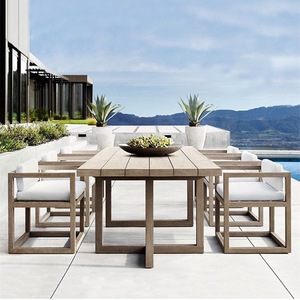 Tavolo e sedia all'aperto in teak villa balcone terrazza tavolo lungo di fascia alta all'aperto per il tempo libero <span class=keywords><strong>giardino</strong></span> conservante legno set di mobili - Product Image 4