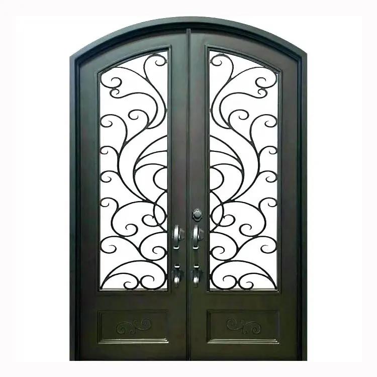Galvanized Cast Door Exterior Entrance Double Security Steel Metal Front Wrought Iron Doors