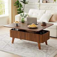 Table basse convertible à dessus relevable Design cannelé moderne ovale en bois pin panneau de rangement cadre en fer salon bureau petits espaces