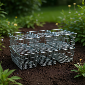 ชุดตะกร้ากาเบียนเหล็กชุบสังกะสีสีเงิน 4 ชิ้น สำหรับกระถางดอกไม้ กระถางปลูกต้นไม้ สไตล์เรียบง่าย ดีไซน์ทรงสี่เหลี่ยม - Product Image 2