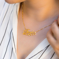 Collier personnalisé avec plaque de nom, pendentif avec nom, zircon, plaqué or 18 carats, acier inoxydable pour femmes et hommes