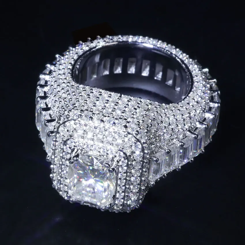 Moissanite Ring 925 Sterling Silver Custom Jewelry VVS Lab Diamond Hip Hop Heart Ring