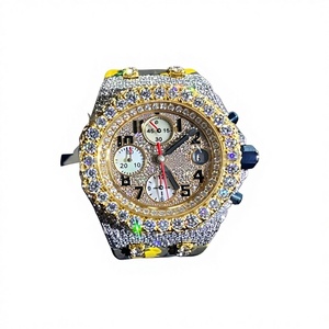 Reloj de Pulsera Redondo con Moissanita Estilo Hip Hop para Hombre, Caja de Acero Inoxidable, Esfera de Cristal, Cierre de Pulsera, Resistencia al Agua de 10 Bares - Product Image 1