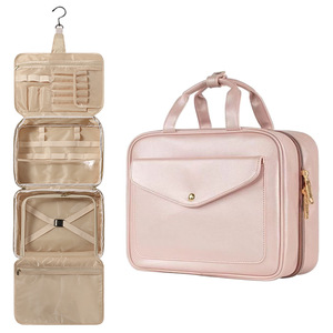 Trousse de Toilette Suspendue en Cuir PU Premium pour Femme, Design Enveloppe, Organisateur de Voyage pour Cosmétiques avec Crochet, Grande Capacité, Étui <span class=keywords><strong>Rose</strong></span> - Product Image 1