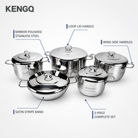 Ensemble de casseroles en acier inoxydable robuste 5 pièces, finition miroir, antiadhésif, facile à nettoyer, empilable, pour gaz et induction