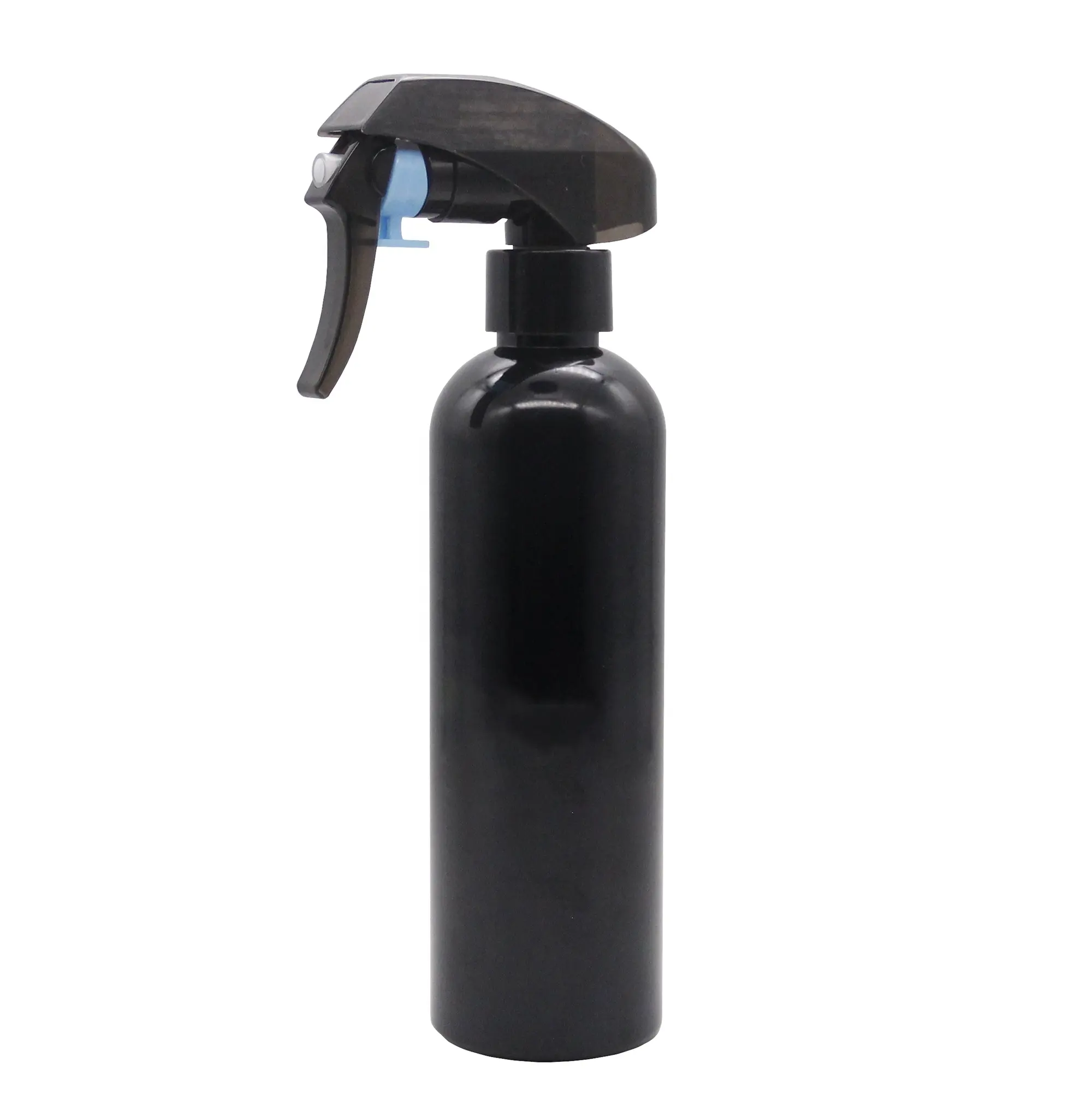 Botol semprot mengkilap HITAM PET plastik silinder 8oz 250ml dengan penyemprot pelatuk Kao hitam