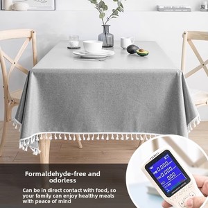 <span class=keywords><strong>Nappe</strong></span> en coton et <span class=keywords><strong>lin</strong></span> imperméable en TPU, résistante à l'huile, couleur unie, rectangulaire, avec bordure à pompons, style moderne et minimaliste pour salle à manger - Product Image 3