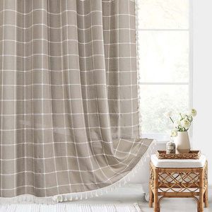 Boho Farmhouse Jacquard <span class=keywords><strong>Lin</strong></span> Rideau de douche en tissu rustique résistant à l'<span class=keywords><strong>eau</strong></span> avec pompon - Product Image 6