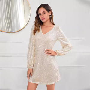 Venta caliente Europea <span class=keywords><strong>de</strong></span> manga larga con cuello en V <span class=keywords><strong>de</strong></span> lentejuelas Mini vestido <span class=keywords><strong>de</strong></span> noche Club <span class=keywords><strong>de</strong></span> fiesta <span class=keywords><strong>de</strong></span> cóctel vestido pequeño - Product Image 3
