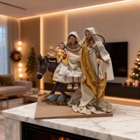 Crèche de Noël Sainte Famille en résine, figurine décorative avec robes en tissu, décoration religieuse d'intérieur pour table, cadeau de Noël pour la maison