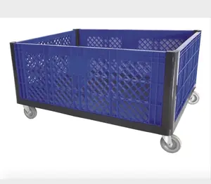 Multi purpose Commercial Plastic Easy Assembly Vented Wall Bulk Storage Container Cart with 4 Casters