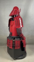 Otantik Parlak Kırmızı Samuray Yoroi Zırhı Tam Takım Ay Süsü Kabuto Kaskı Menpo Maskesi Siyah Bağcıklı