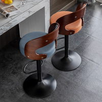 Kursi Bar Tinggi Gaya Nordic, Furnitur Meja Bar, Logam Emas, Sandaran Kayu, Mewah, Kulit, Modern, Kursi Tinggi untuk Meja Bar