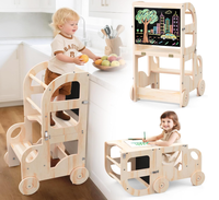 Tabouret de cuisine pour tout-petits en forme de voiture, tour d'apprentissage avec tableau noir, tabouret de cuisine en bois, chaise et table pliables