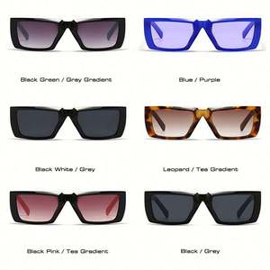 Gafas de Sol Cuadradas con Degradado de Doble Color Retro Personalizadas, Protección UV400, Gafas de Sol Rectangulares Azules para Hombre y Mujer - Product Image 5