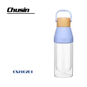 300ml/550ml double wall glass water bottle with bamboo lid
