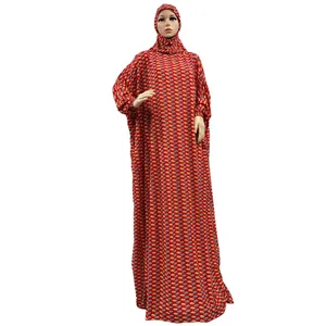 Abaya Sutra Es Strip Instan dengan Jilbab Jilbab Pakaian Islami Maxi Dress Wanita Muslim Gaun Bunga Jubah Burqa