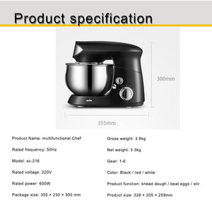 Mezclador de alimentos eléctrico Beeman, soporte multifunción con cuenco <span class=keywords><strong>para</strong></span> <span class=keywords><strong>batir</strong></span> <span class=keywords><strong>huevos</strong></span>, pan, pastel, masa, mezcla de carne - Product Image 4