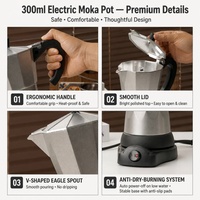 Cafetière électrique personnalisable Kingze 300ML en aluminium avec prise EU/US Chauffage rapide