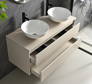 Meuble-lavabo mural moderne avec miroir <span class=keywords><strong>LED</strong></span>, vasque en pierre, durable, résistant à l'eau, écologique, design rectangulaire en bois - Product Image 3