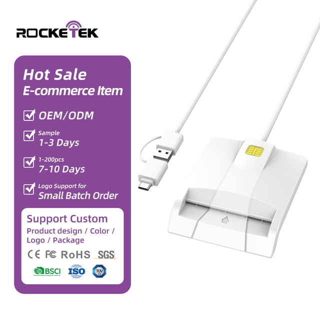 USB Card Reader for Smart Card IC/ID Bank Card with Dual Interface Compatible with USB a and Type C Devices
