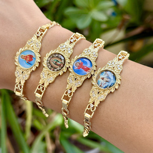 Pulsera Religiosa para Mujer, Cadena Figaro, Oro, Pulsera de Oro de 14k, <span class=keywords><strong>Jesús</strong></span>, Virgen María, Niño <span class=keywords><strong>Jesús</strong></span>, Joyería Religiosa de Guadalupe - Product Image 3