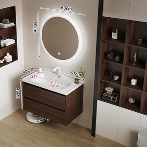Walnut color simple modern thermal curved integrated ceramic basin bathroom cabinet washbasin - Product Image 6