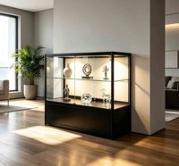 Rechteckige Vitrine aus Gehärtetem Glas mit Aluminiumregalen und LED-Beleuchtung für Schmuckpräsentation in Einzelhandelsgeschäften