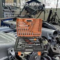 Jeu de clés à cliquet et douilles 108 pièces pour réparation automobile, personnalisable, support OEM, en acier au carbone finition chromée