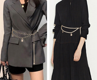 Chaîne de taille tressée tendance pour femme, style vintage, double couche, réglable, en PU et alliage, ceinture décorative pour robe et pendentif de sac