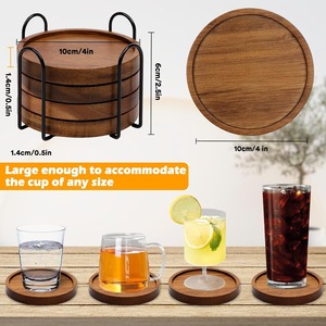 Wooden Stackable Reusable <b>Drink</b> <b>Coasters</b> Acacia Wood Round <b>Coasters</b> for Coffee Table Bar Home Desk Supplies - Product Image 6