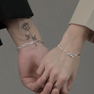 Thorn Rose <b>Couple</b> <b>Bracelet</b> Silver Men Women <b>Matching</b> Jewelry Gift Plant Design Fashion Accessory - Product Image 1
