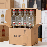 Bouteille de vin en verre de 300 ml, 500 ml, 1000 ml en gros, bouteille en verre transparente, bouteille de tequila, de vodka, de liqueur en verre avec bouchons à bascule