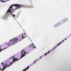 Polo à manches courtes blanc pour homme avec imprimé motif violet, séchage rapide, polyester tissé, vêtements de sport décontractés - Product Image 3