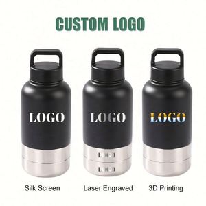 Bouteille d'eau portable pour animaux de compagnie 3 en 1 avec logo personnalisé, 32 oz, en acier inoxydable, avec 2 bols amovibles pour les voyages et le camping - Product Image 2