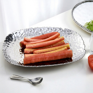 Plato de Servir de Metal con Diseño Martillado, Forma Ovalada, Hecho a Mano, Pulido, Diseño Moderno, Color Sólido, Vajilla para Fiestas - Product Image 1