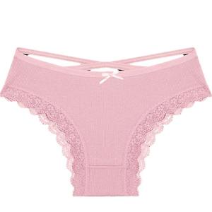 Braguitas de bikini de algodón acanalado para mujer |   Lencería con lazo y encaje de talle bajo |   Nueva Llegada - Product Image 5