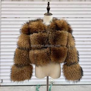 Nouvelle Collection Hiver 2026 – Veste Courte Tendance en Véritable Fourrure de Renard et de Raton Laveur Naturel pour Femme - Product Image 1