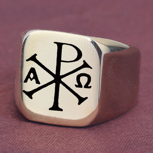 Bague carrée en acier inoxydable pour homme, 18 mm, logo croix bleue gravé au laser, bijou cadeau - Product Image 3