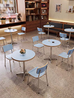Ensemble de table ronde et de chaises en contreplaqué bleu pour café commercial, mobilier de bistrot moderne pour restaurant, boulangerie, pâtisserie