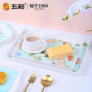 Melamine <b>Tea</b> <b>Tray</b> With Floral Pattern For Coffee <b>Tea</b> Serving Living Room Use - Product Image 5