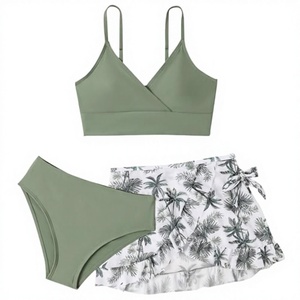Elegant Floral Bohemian One-piece Swimsuit Cape Swimwear Women Long <b>Kimono</b> Crystal Skirt 3 Piece Set Beach Cover up - Product Image 3